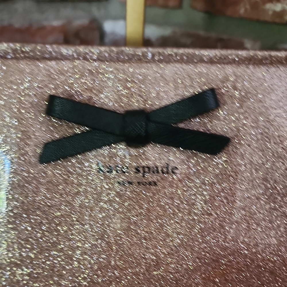 Kate Spade Rose Gold Glitter Tote Bow Black Handles Sparkly Shopper Bag - Picture 3 of 16